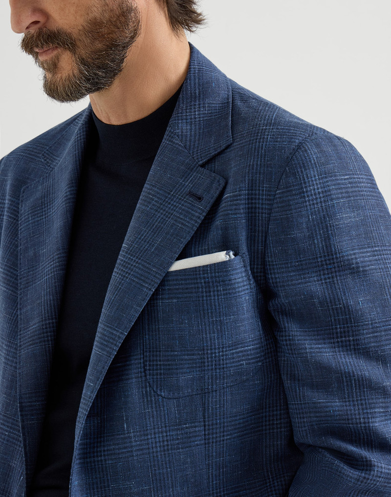 Wool, silk and linen Prince of Wales deconstructed blazer with patch pockets and metal buttons 4