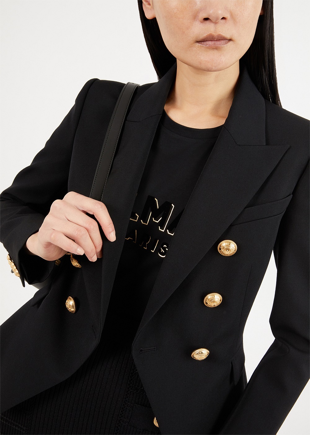 Black Double Breasted Wool Blazer - 5