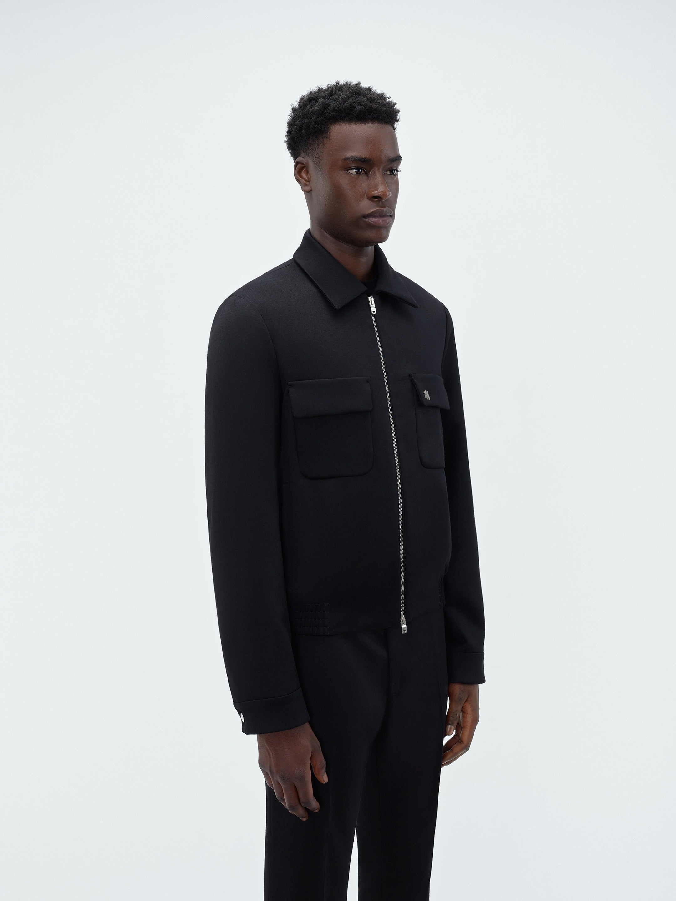 DOUBLE POCKET ZIP BLOUSON-BLACK - 4