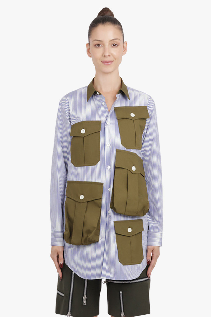Comme Des Garçons L/S STRIPE POCKET DETAIL SHIRT DRESS | NAVY/WHITE/KHAKI outlook