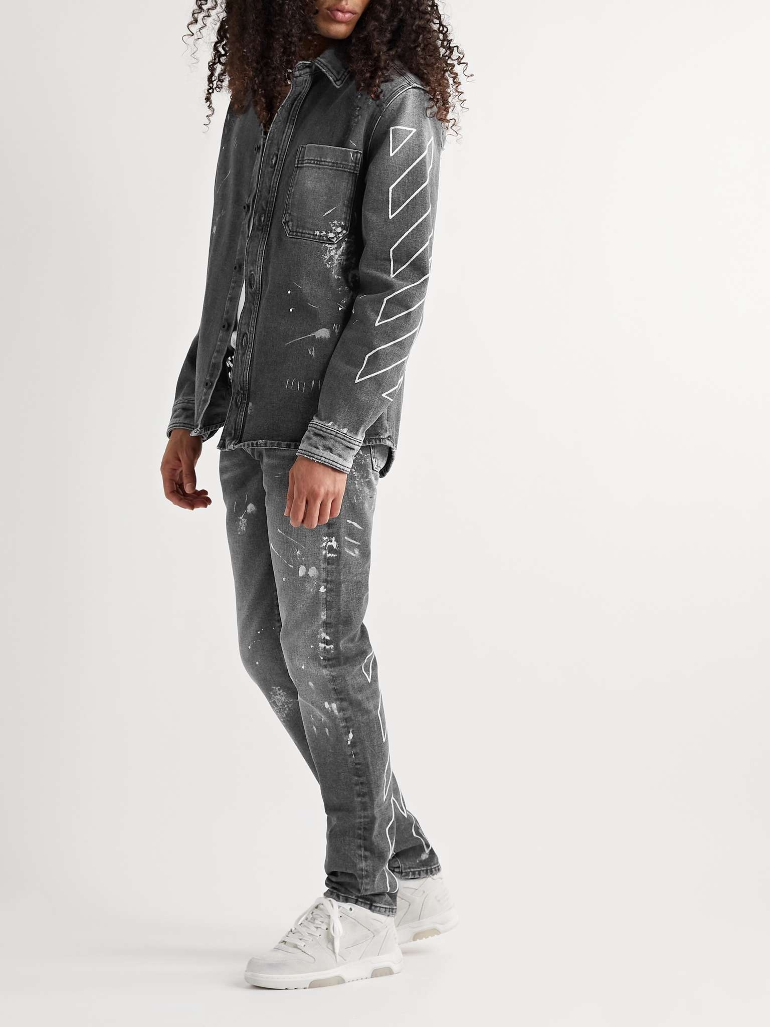 Slim-Fit Paint-Splattered Embroidered Jeans - 2