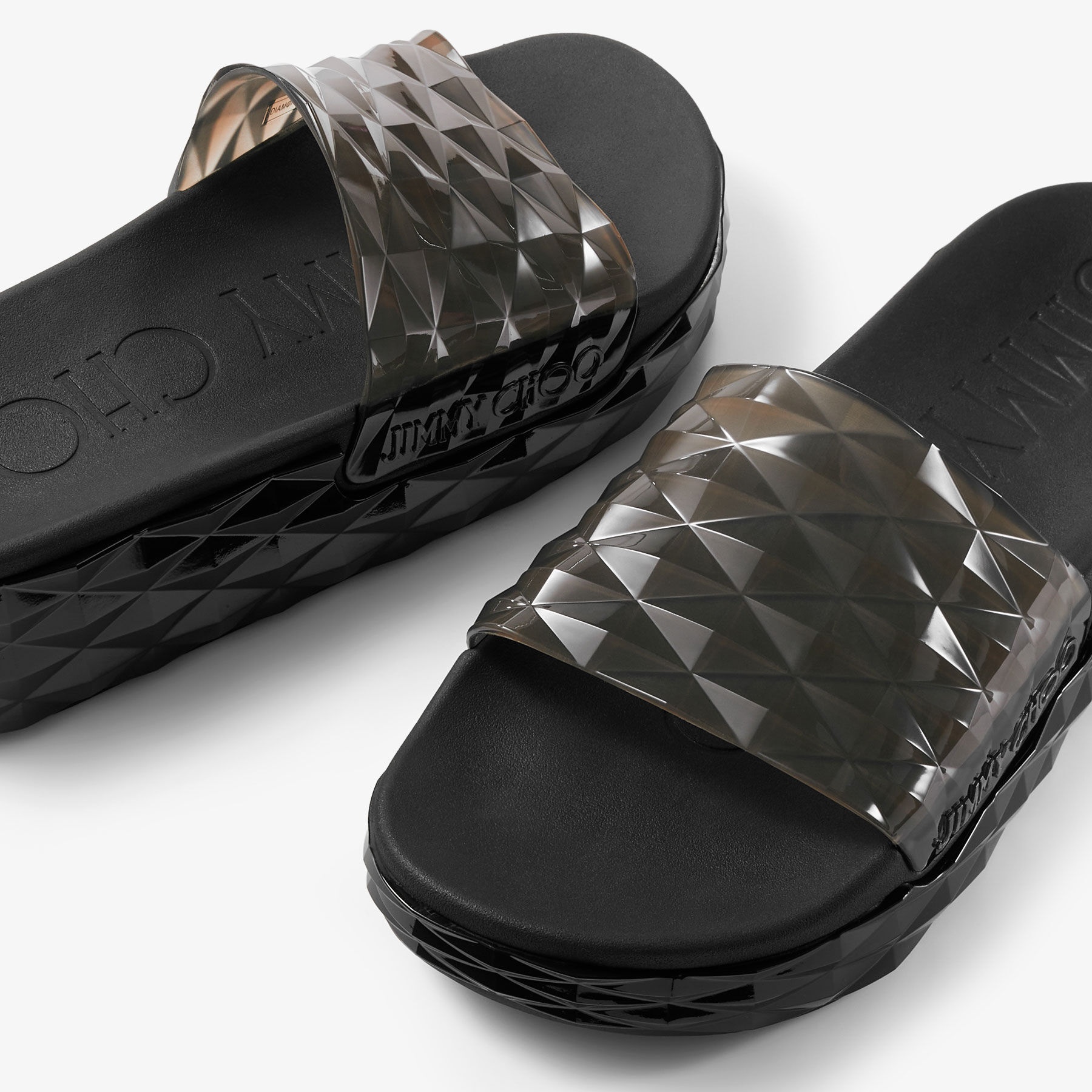 JIMMY CHOO Diamond Slide/f ラバー Diamond スライドサンダル JIMMY CHOO Diamond Slide/F Black Rubber Diamond Slides