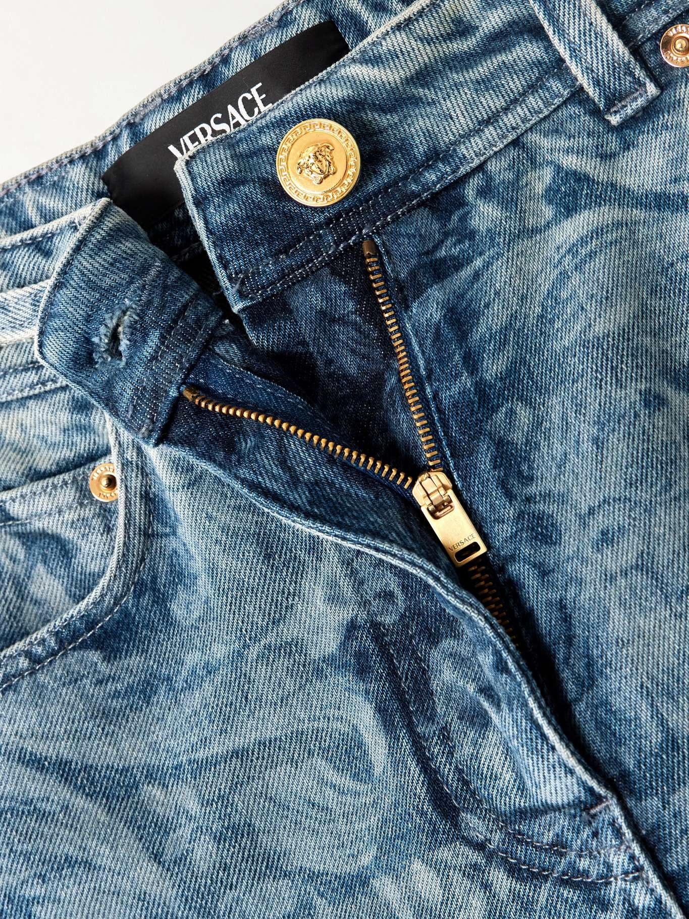 Embellished printed high-rise straight-leg jeans Mid denim - 5