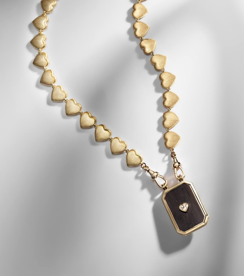 Heart Scapular 18kt gold and ebony pendant necklace with diamond 5