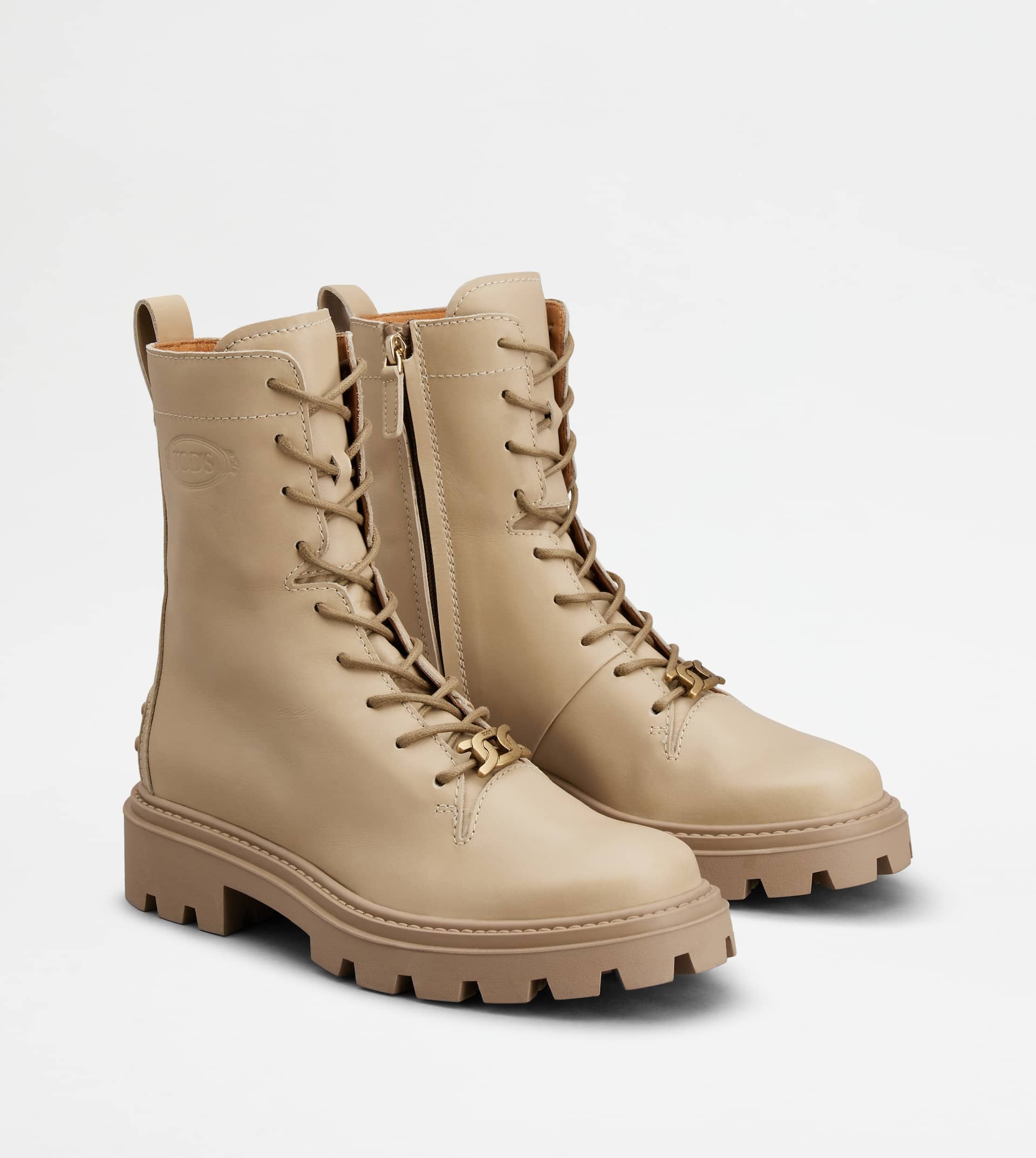 COMBAT BOOTS IN LEATHER - BEIGE - 3
