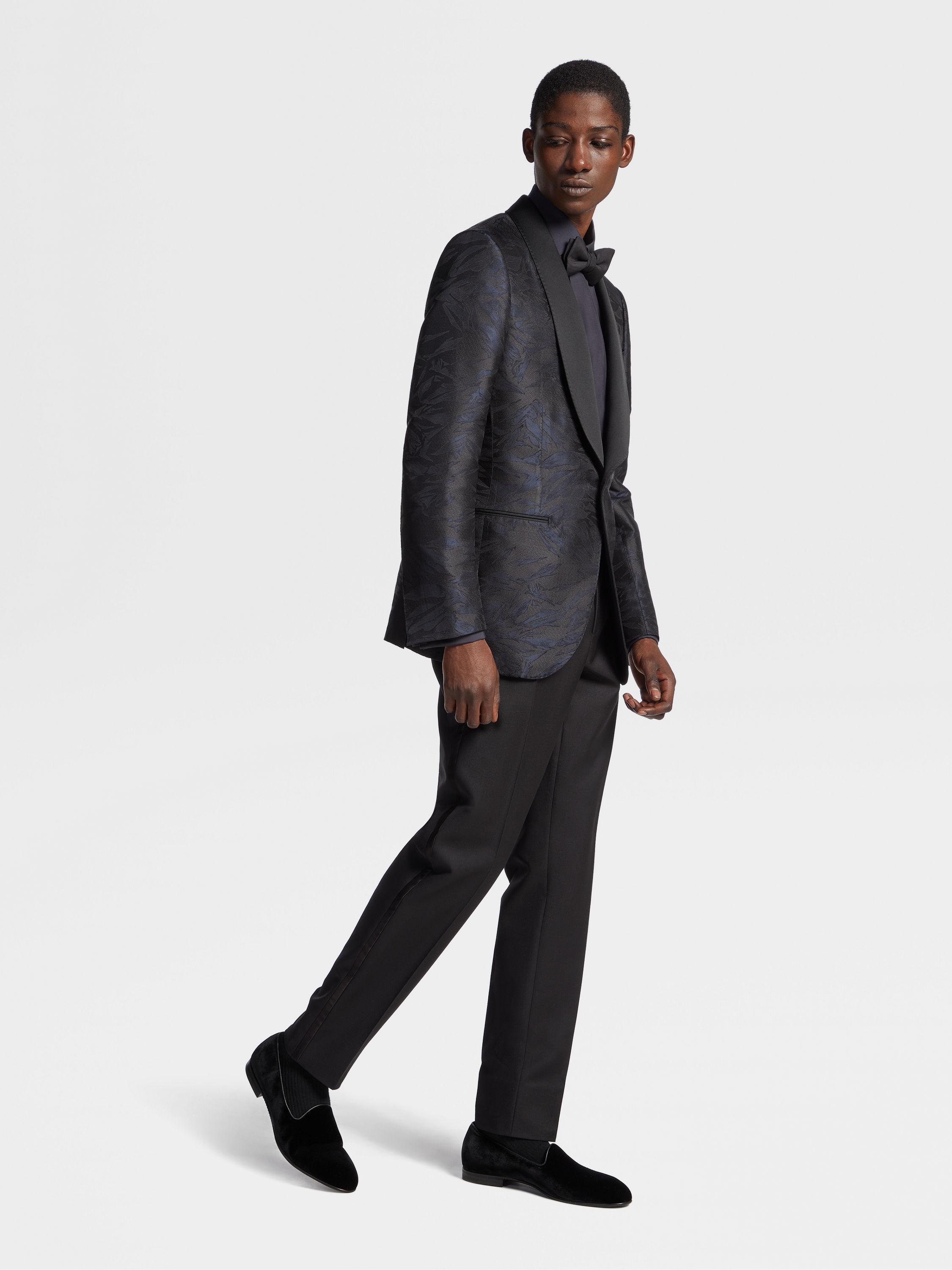 NAVY BLUE SILK EVENING SHIRT - 5