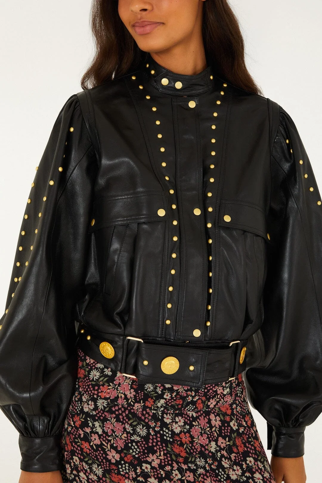 Riveted Buttoned Leather Jacket - 1