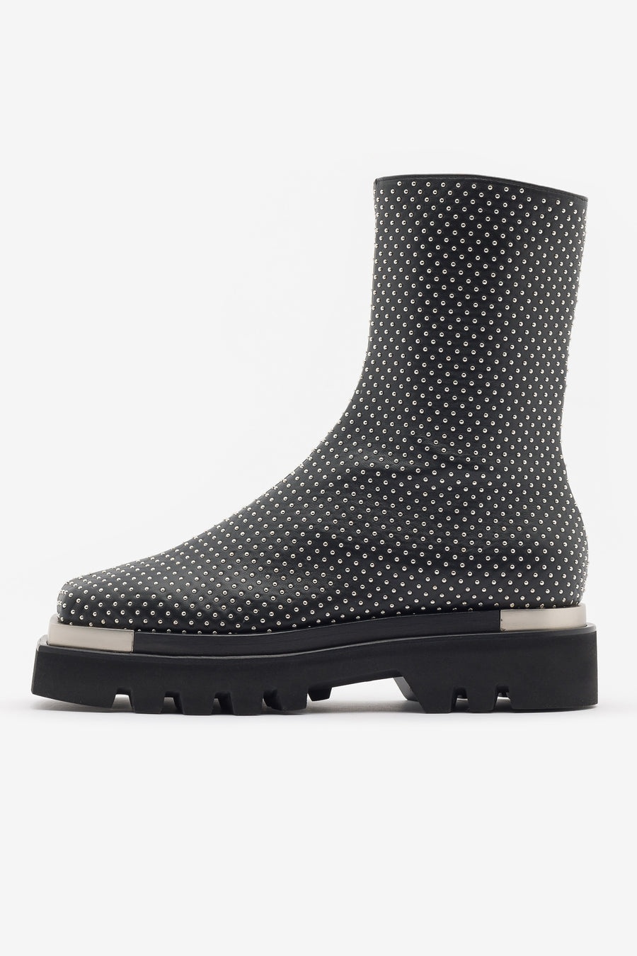 Metal Tip Studded Combat Boots in Black - 1