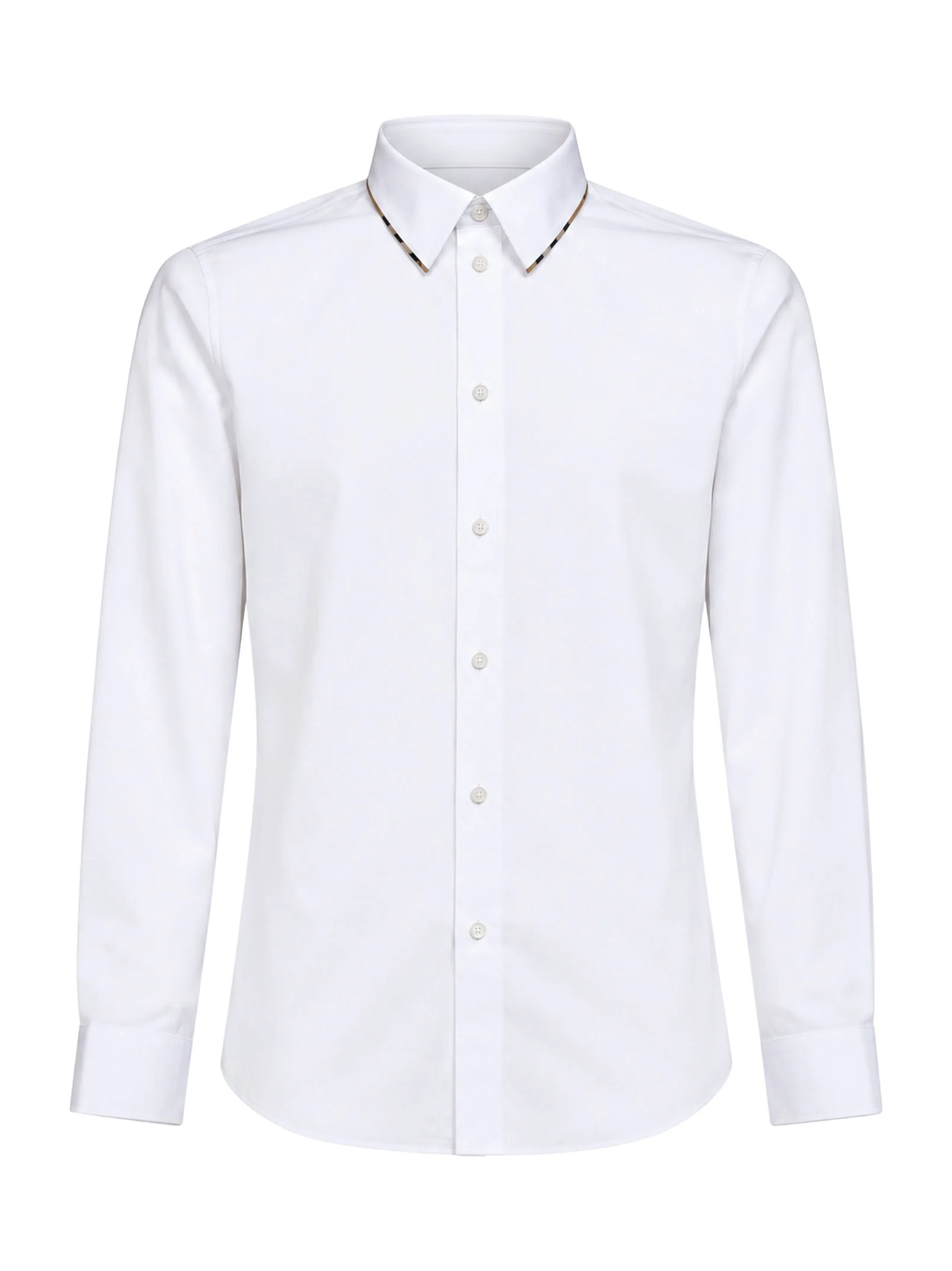 White poplin shirt with Check trim - 1