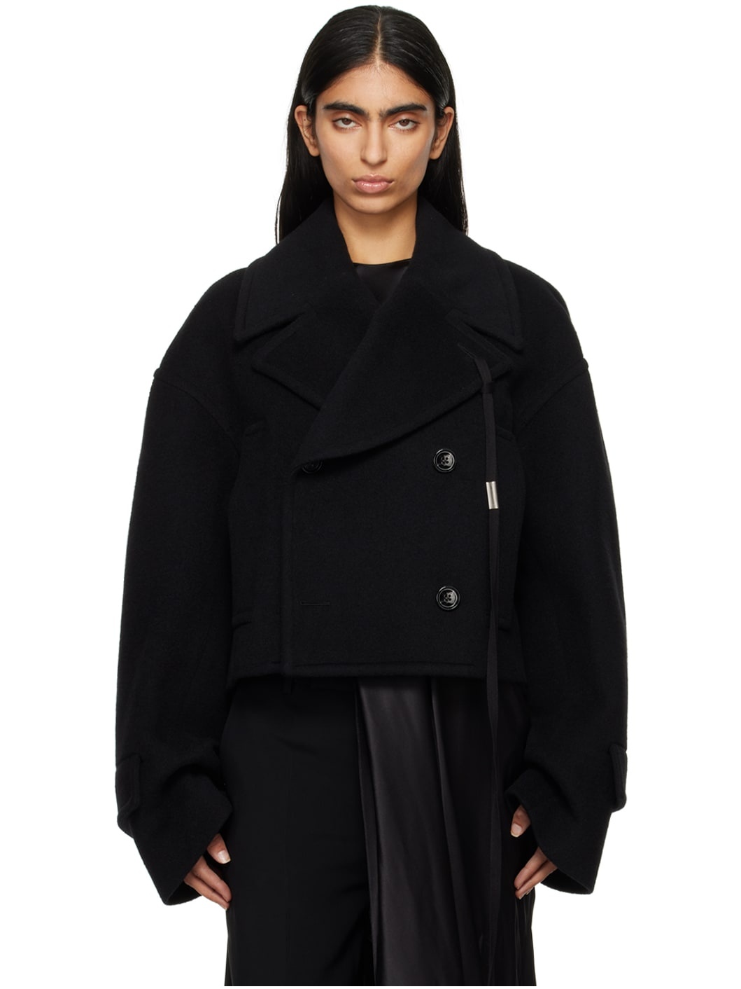 Black Davin Double-Breasted Short Jacket - 1