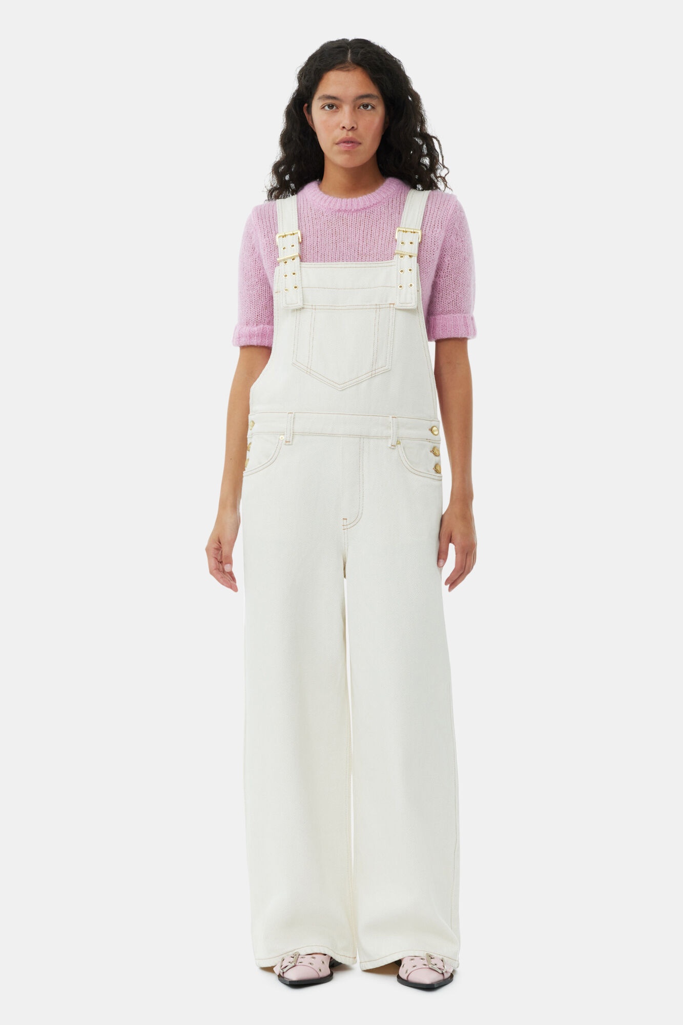 WHITE HEAVY DENIM OVERALLS - 2