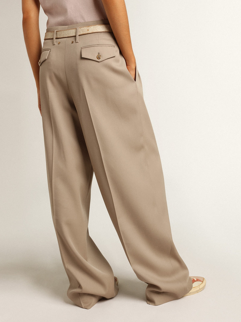 Pants in light beige wool gabardine 4