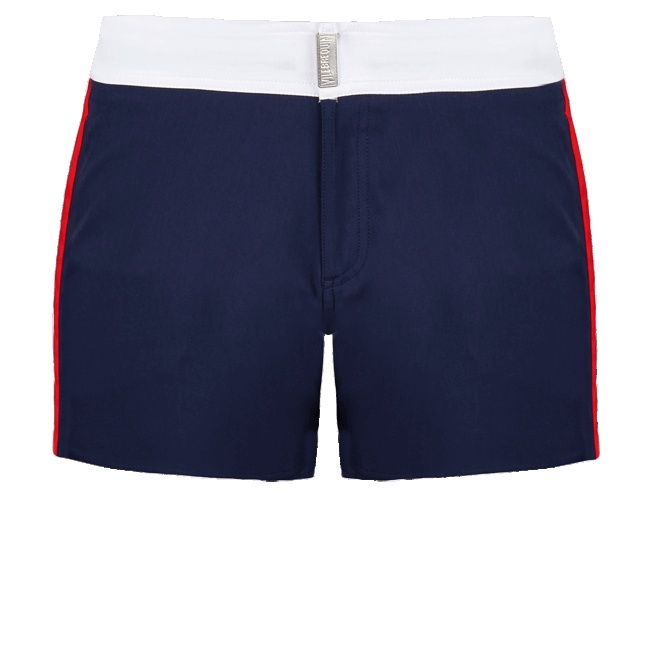 Men Flat Belt Stretch Swim Trunks Tricolor - 1