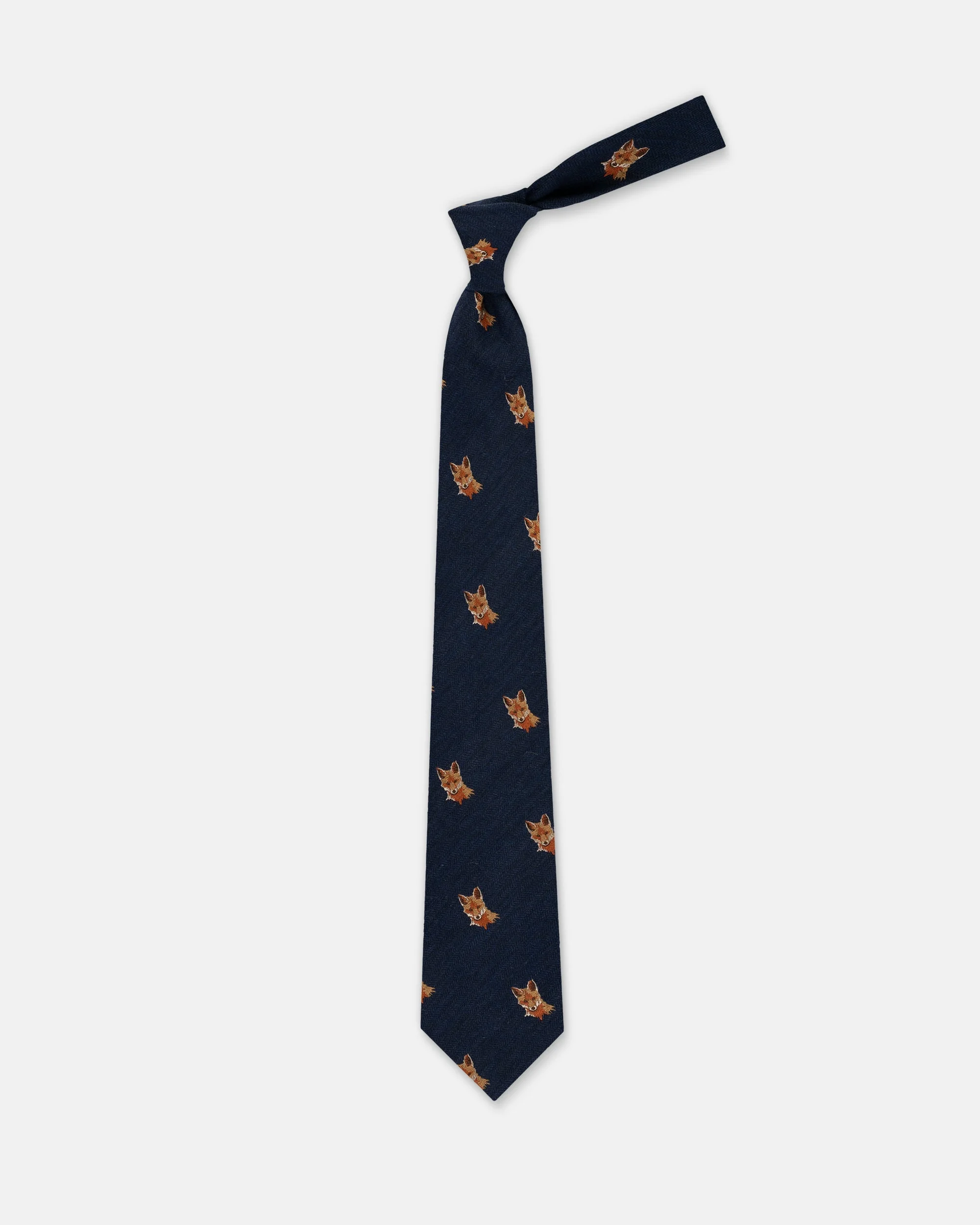 MADE-IN-ENGLAND NAVY FOX HEAD WOOL/SILK TIE - 1