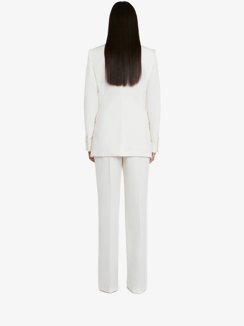 Women's Wool Wide Leg Trousers in Ivory - 4