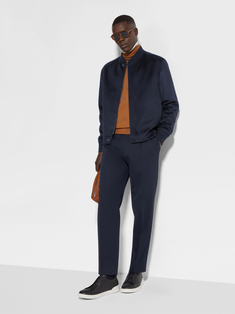 NAVY BLUE COTTON AND WOOL PANTS 3