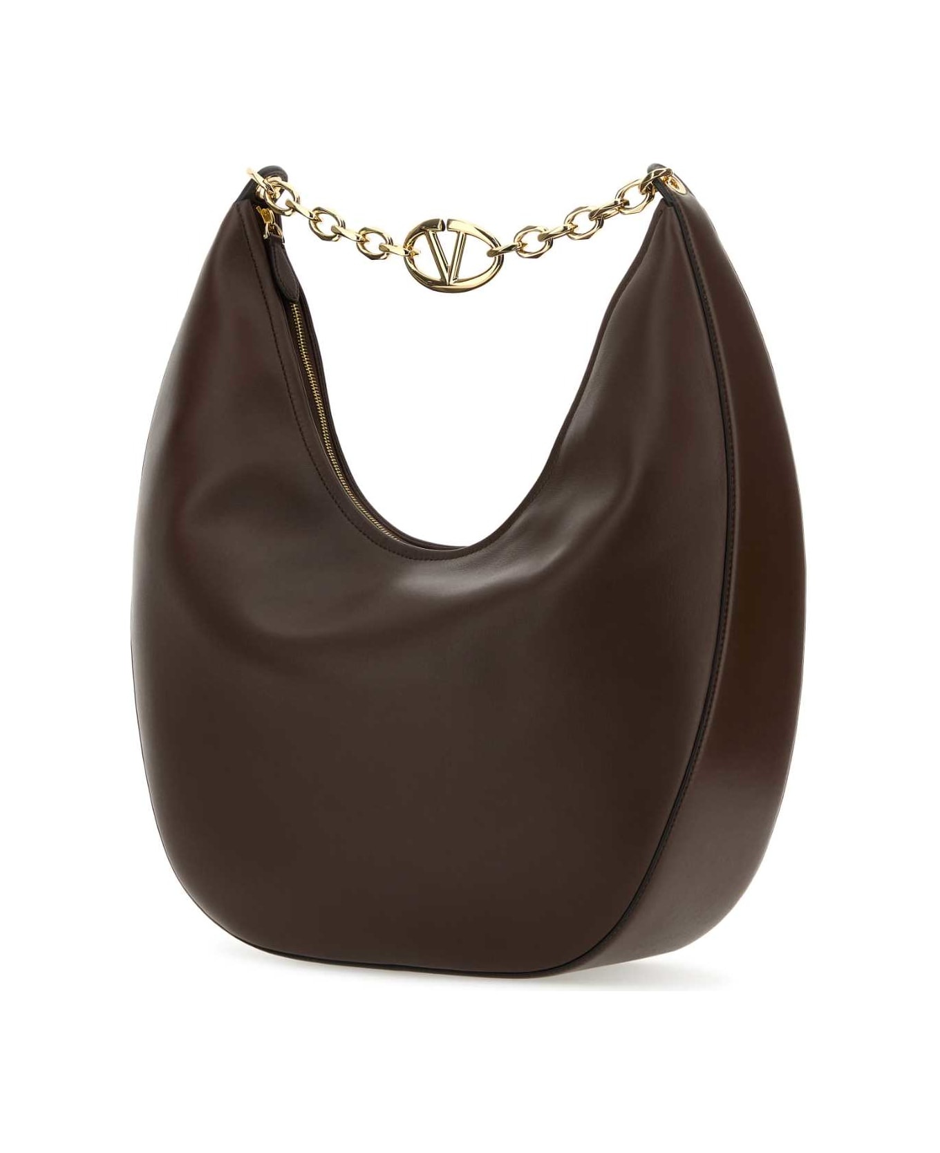Brown Leather Medium Vlogo Moon Shoulder Bag - 2