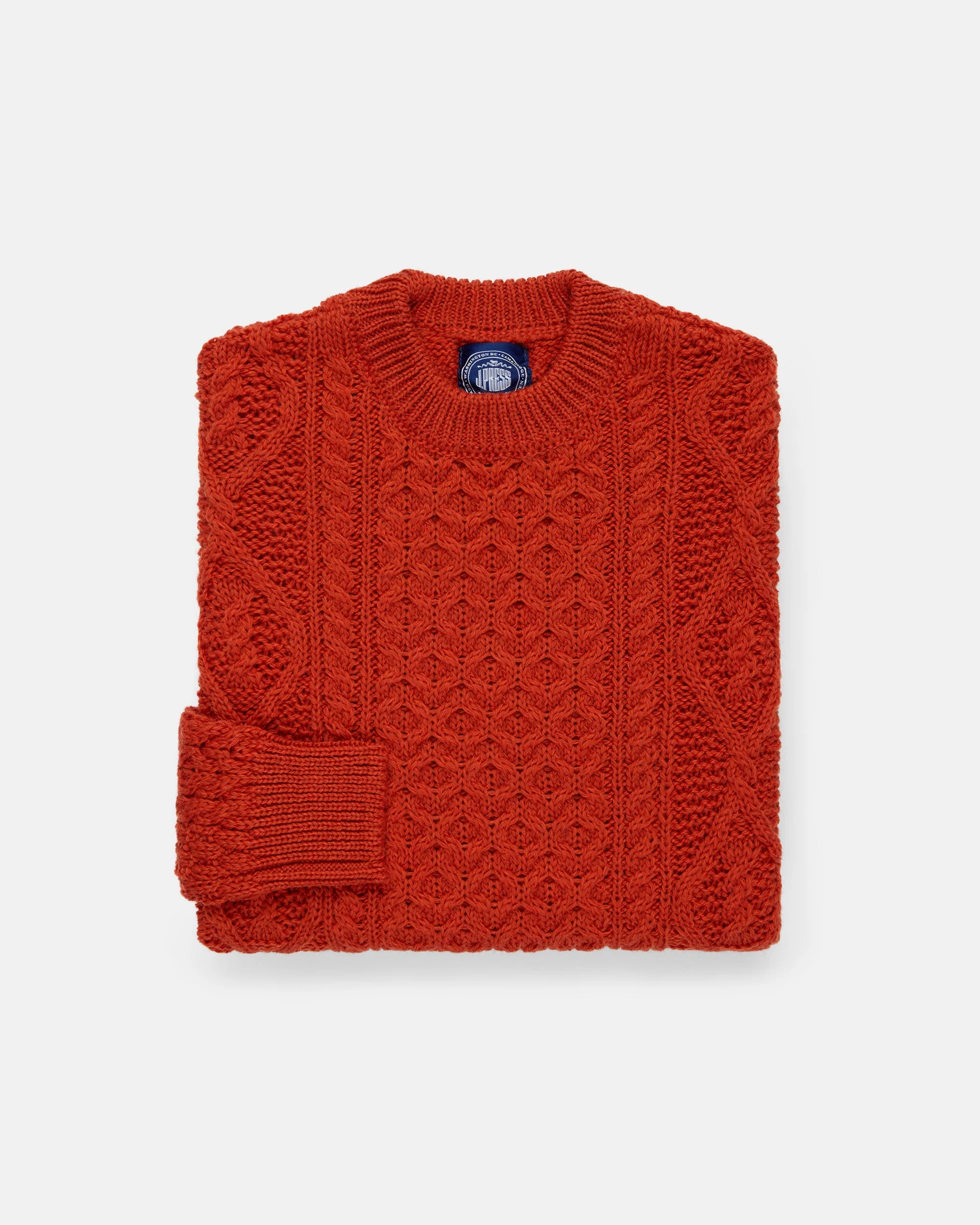 MADE-IN-IRELAND ORANGE MARL ARAN KNIT CREWNECK SWEATER - 1