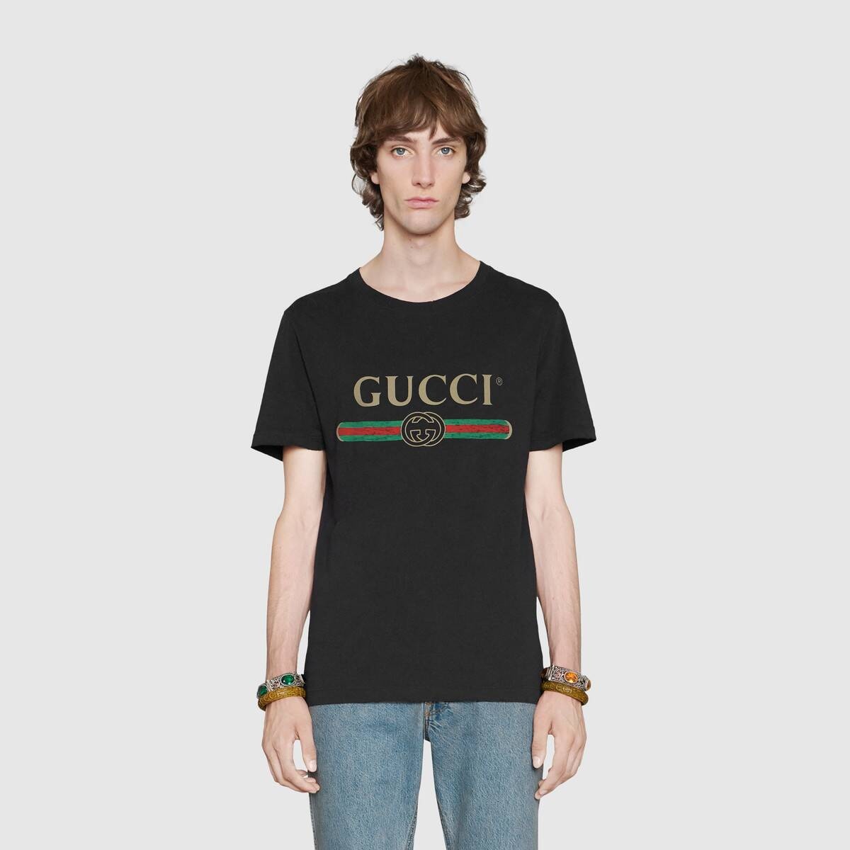 Oversize washed T-shirt with Gucci logo - 3