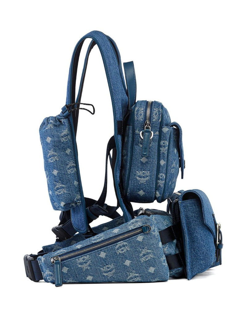 large Aren monogram-jacquard denim multi-backpack 4