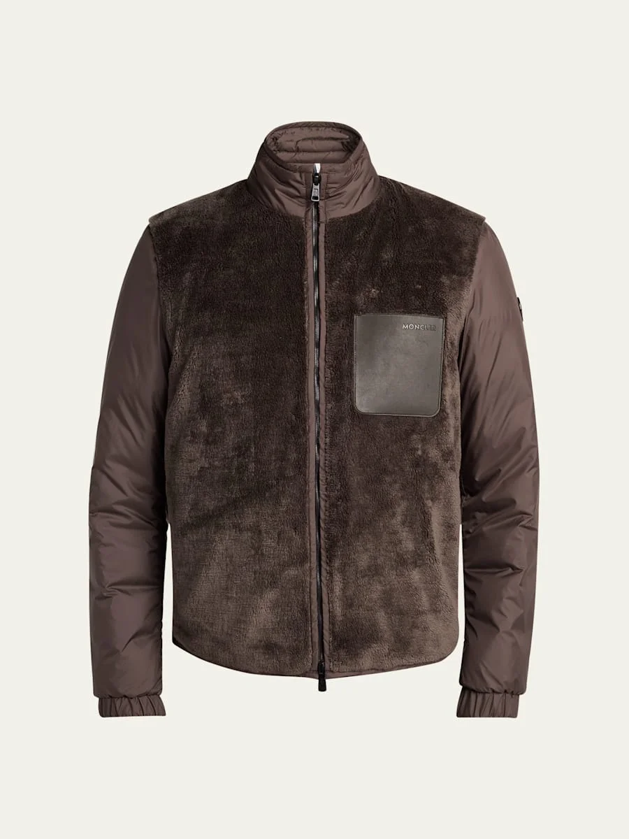 Men's Edit Dark Brown Teddy Fleece and Padded Reversible Livra Jacket - 1