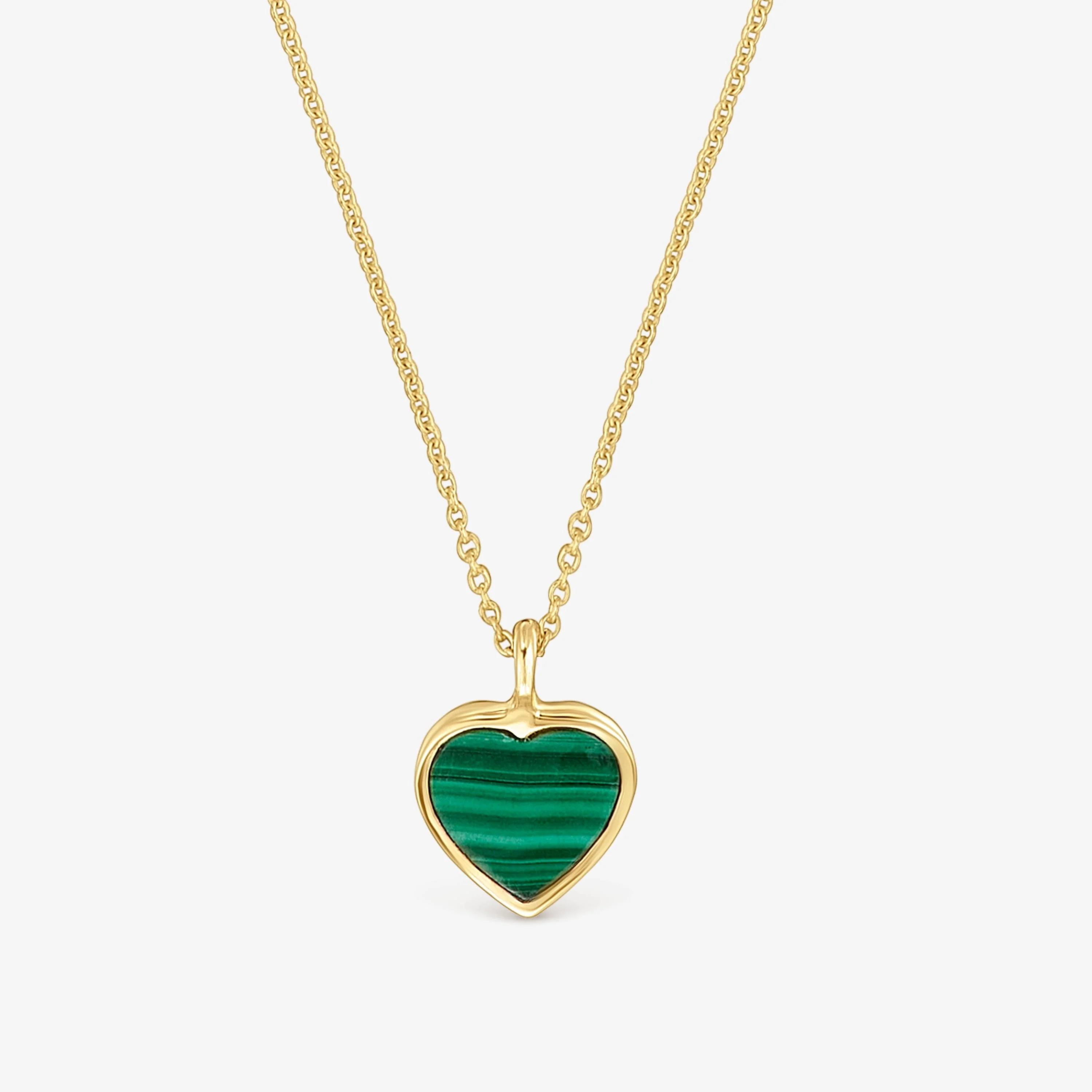 Short 14K solid gold Necklace with malachite XXS - 1