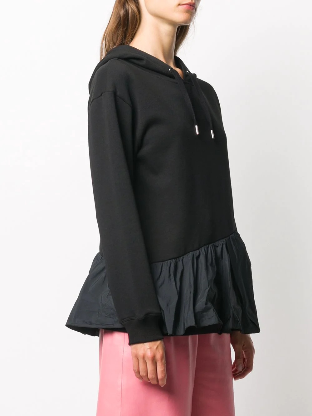 frilled hem hooded top - 3