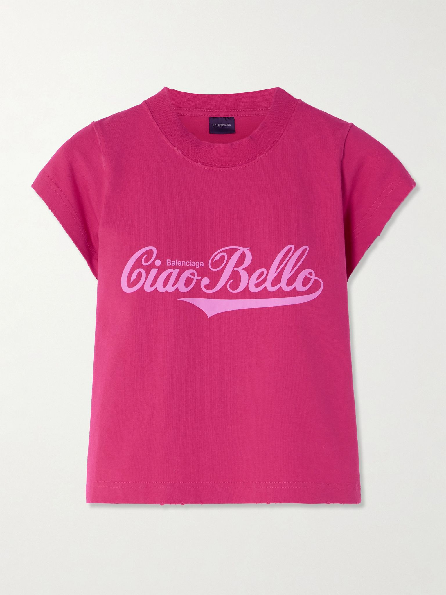 Cropped distressed printed cotton-blend jersey T-shirt Magenta - 1