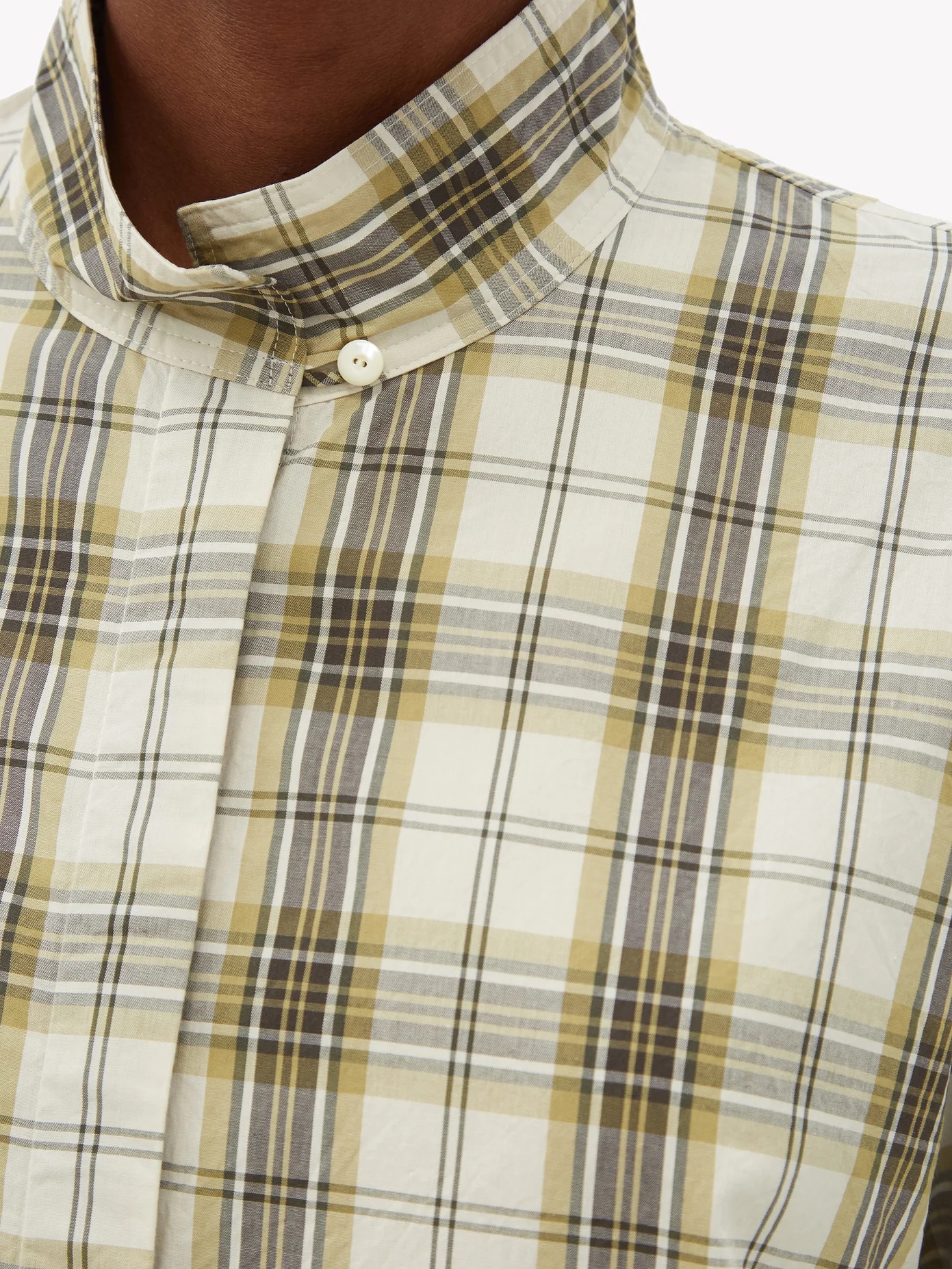 Stand-collar plaid cotton-blend shirt - 4