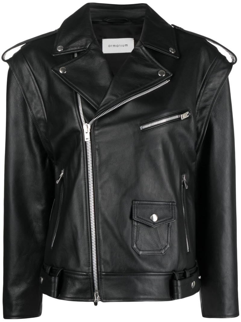 off-centre zip leather jacket 1