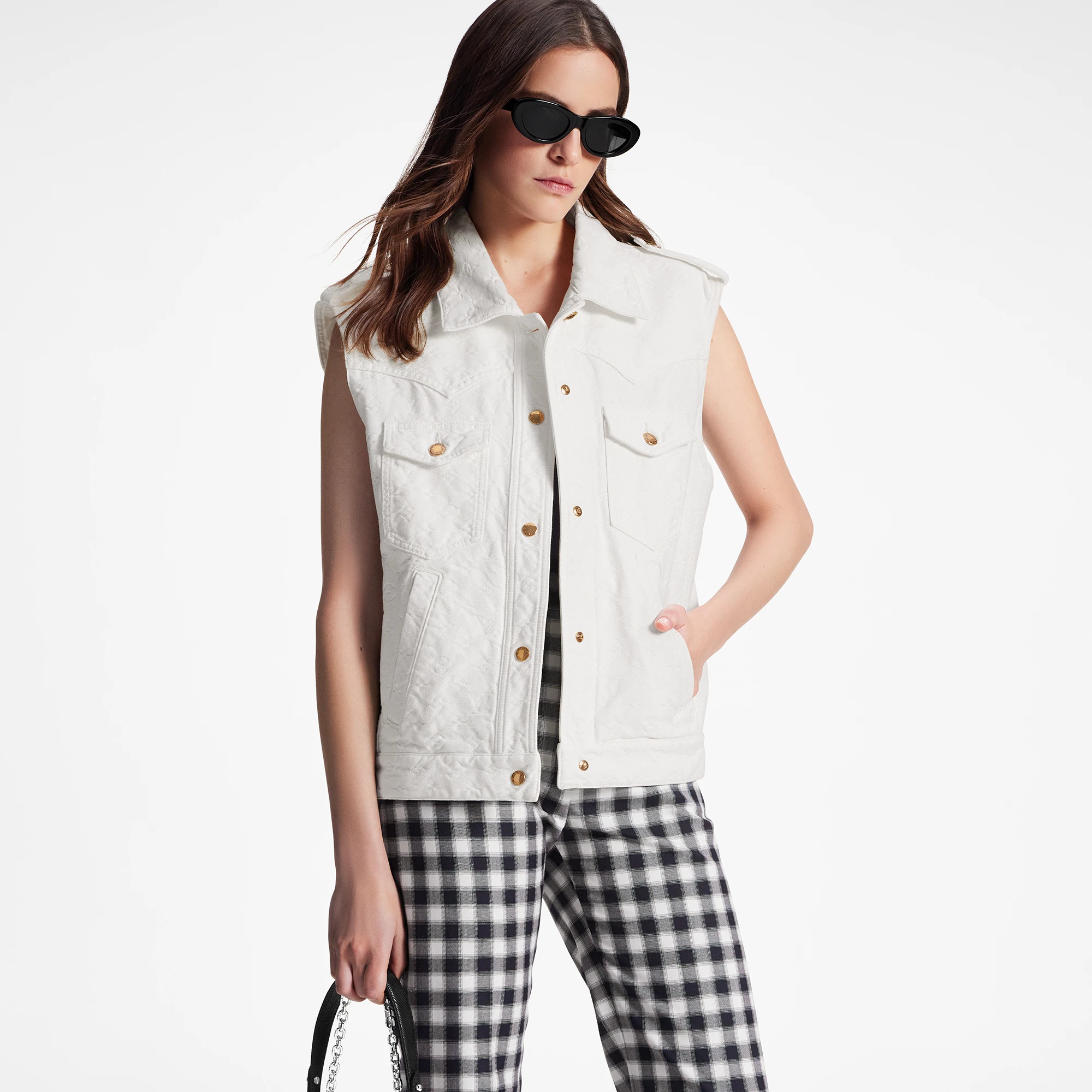 Monogram Jacquard Sleeveless Denim Jacket - 5