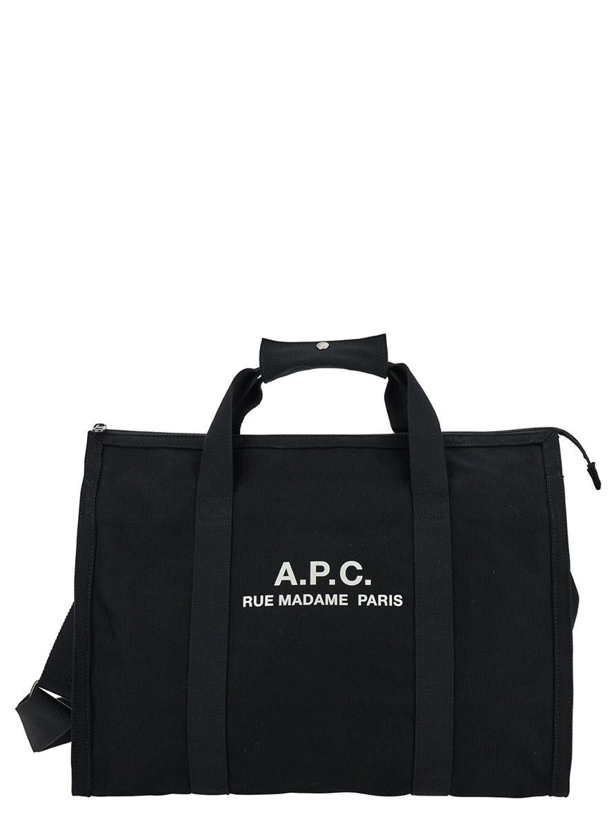 A.P.C. BLACK GYM BAG WITH CONTRASTING LOGO PRINT IN COTTON MAN - 1