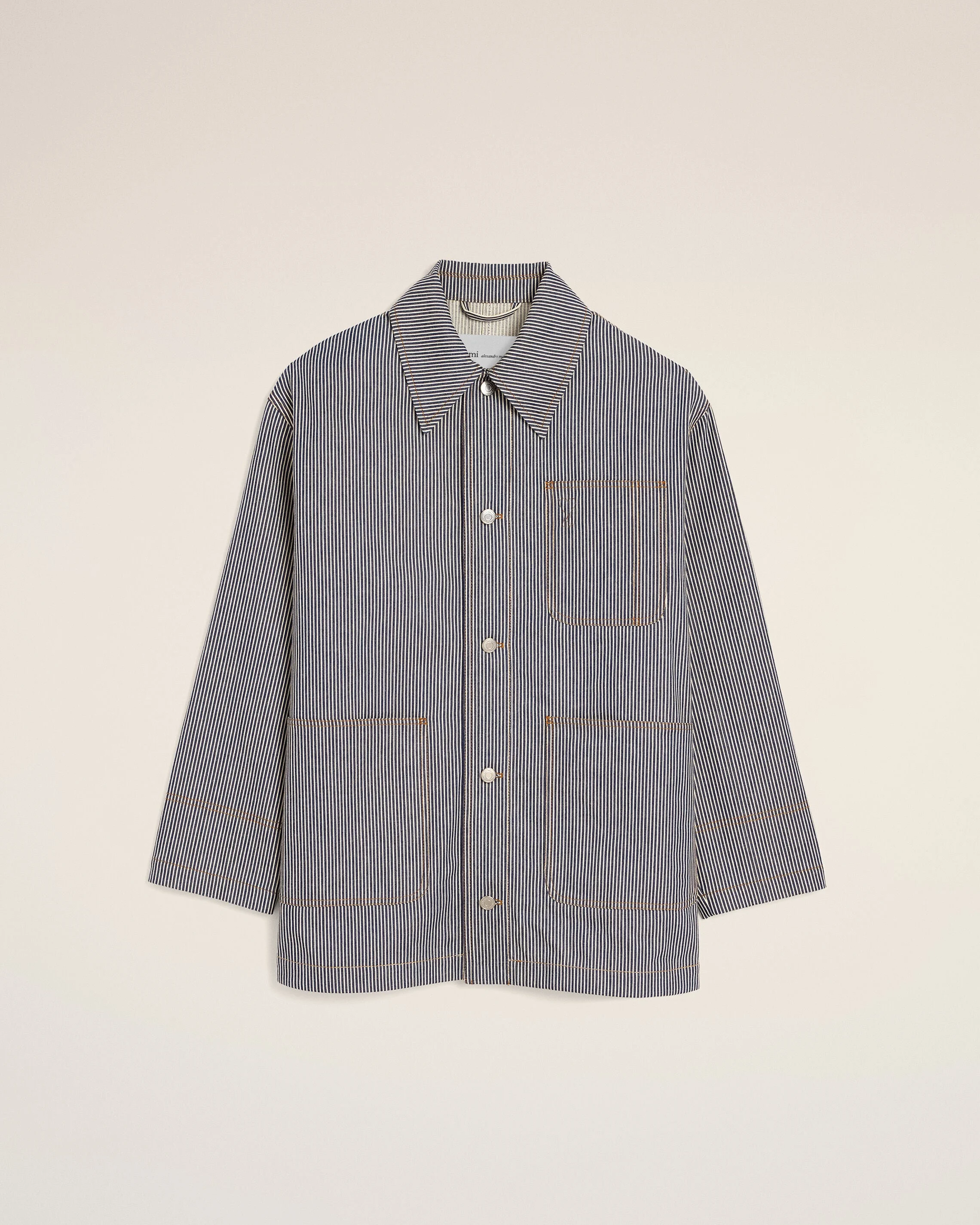 BLUE STRIPED COTTON WORKER JACKET WITH AMI DE COEUR - 1