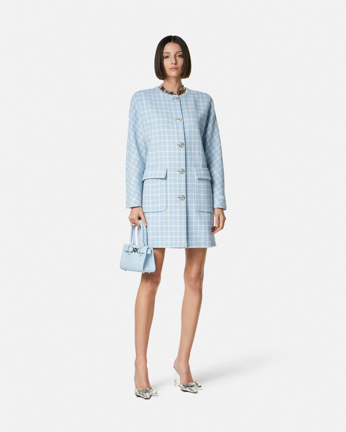 Contrasto Tweed Round Collar Coat - 2