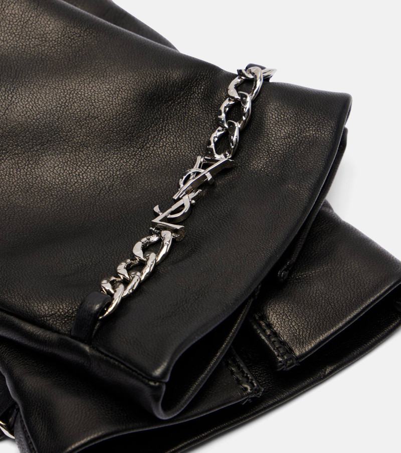 SAINT LAURENT Chain-detail leather gloves outlook
