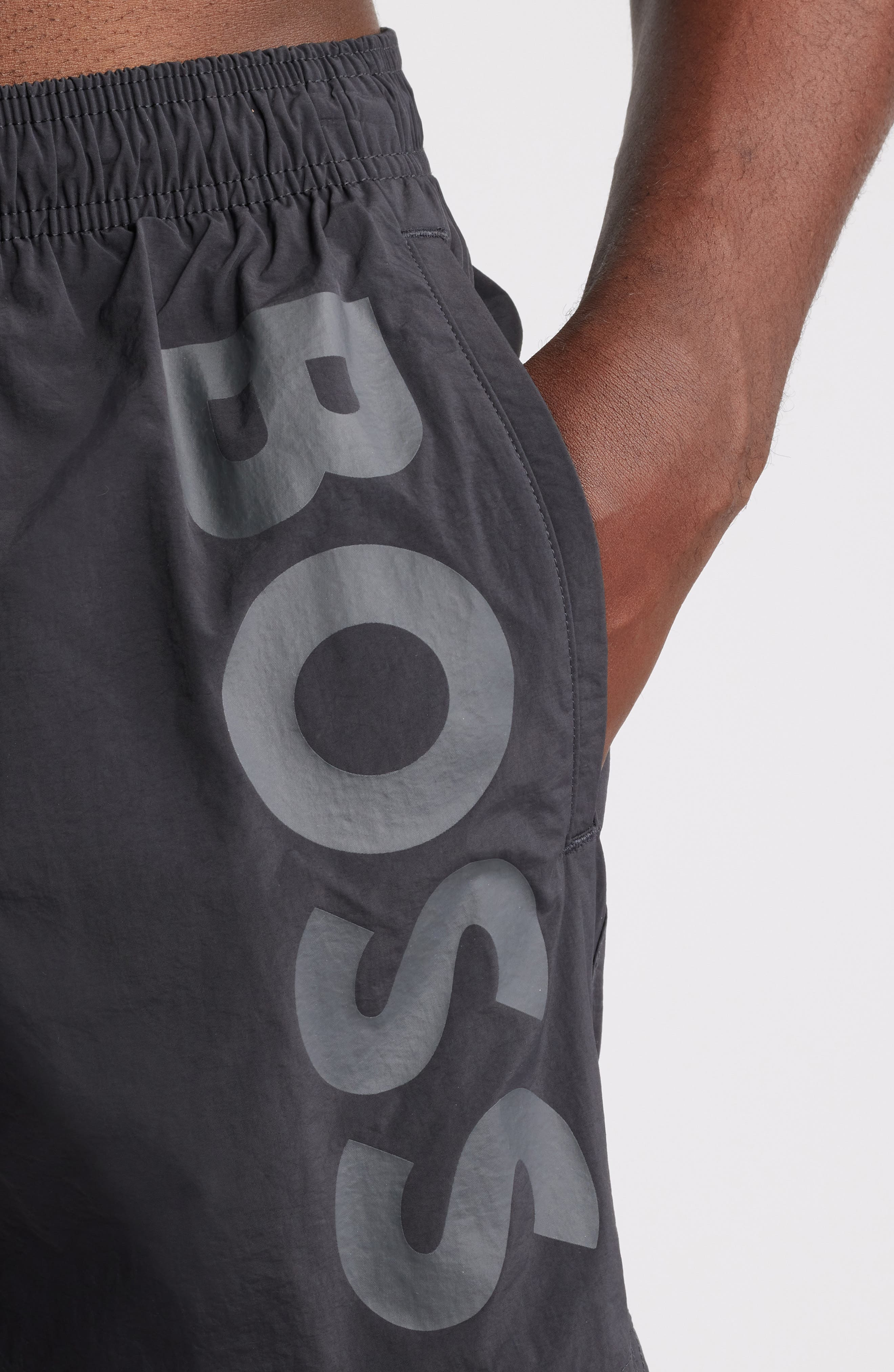 BOSS Octopus Swim Trunks in Dark Grey at Nordstrom - 4