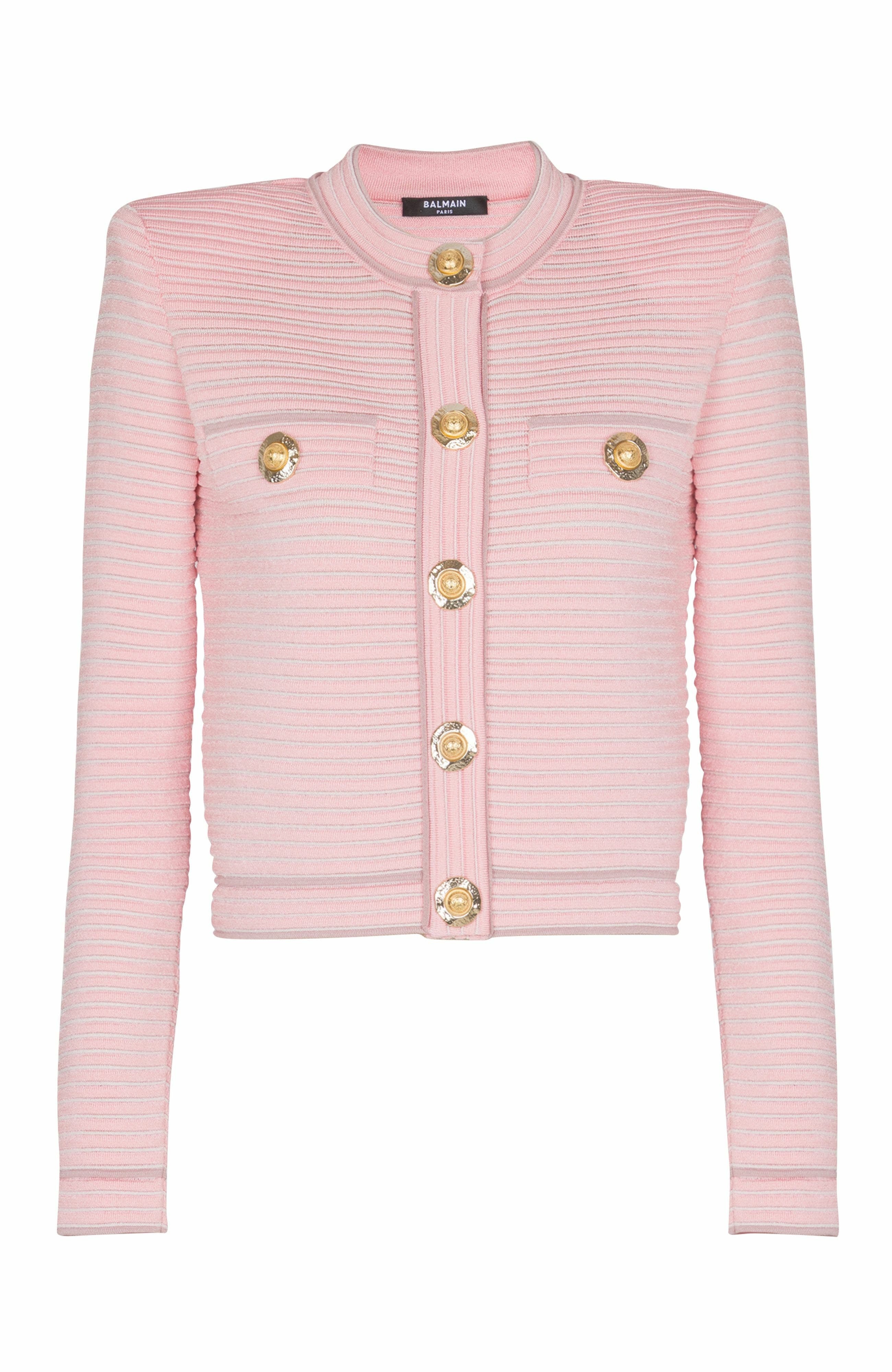 Balmain Long-sleeved textured knit cardigan in Pink at Nordstrom - 5