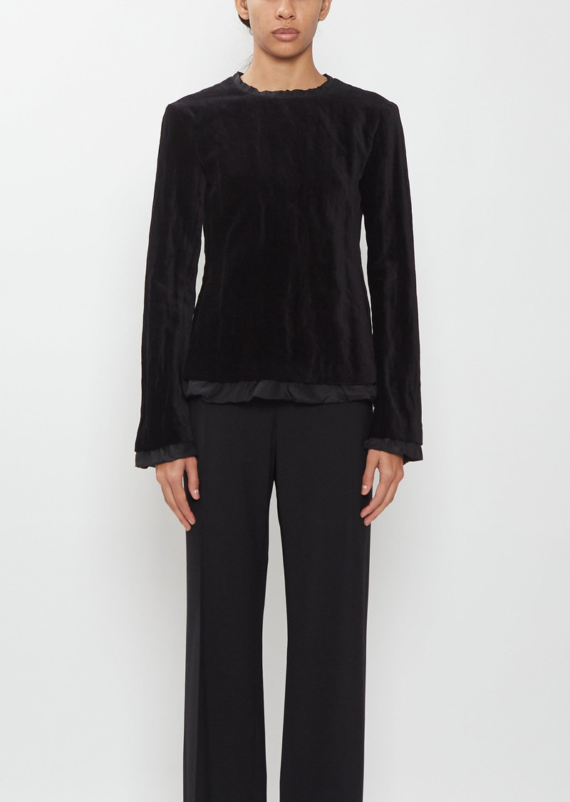 Cotton Velvet Crewneck Top — Black 1