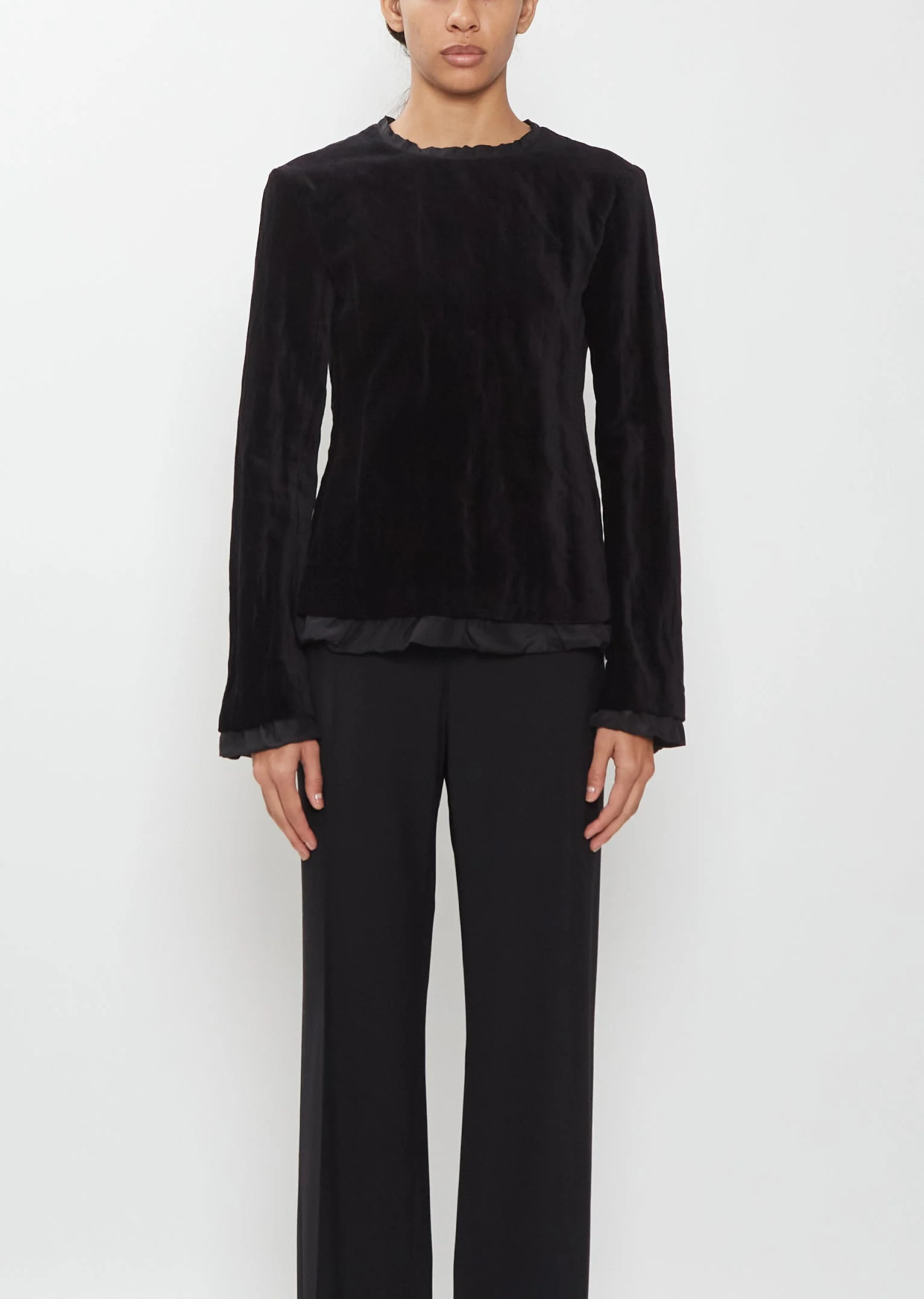 Cotton Velvet Crewneck Top — Black - 1