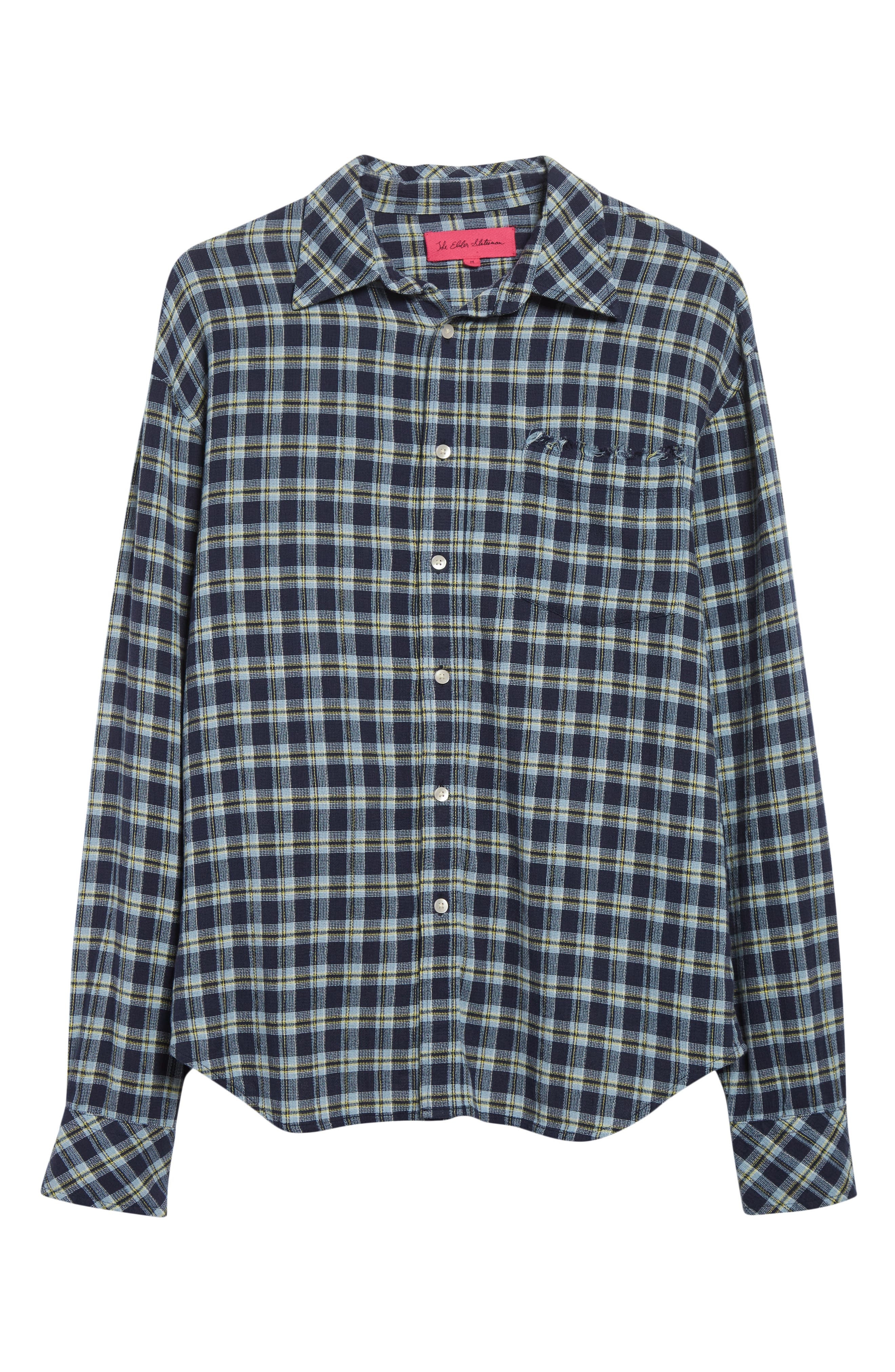 The Elder Statesman Dune Plaid Beach Button-Up Shirt in Navy at Nordstrom - 6