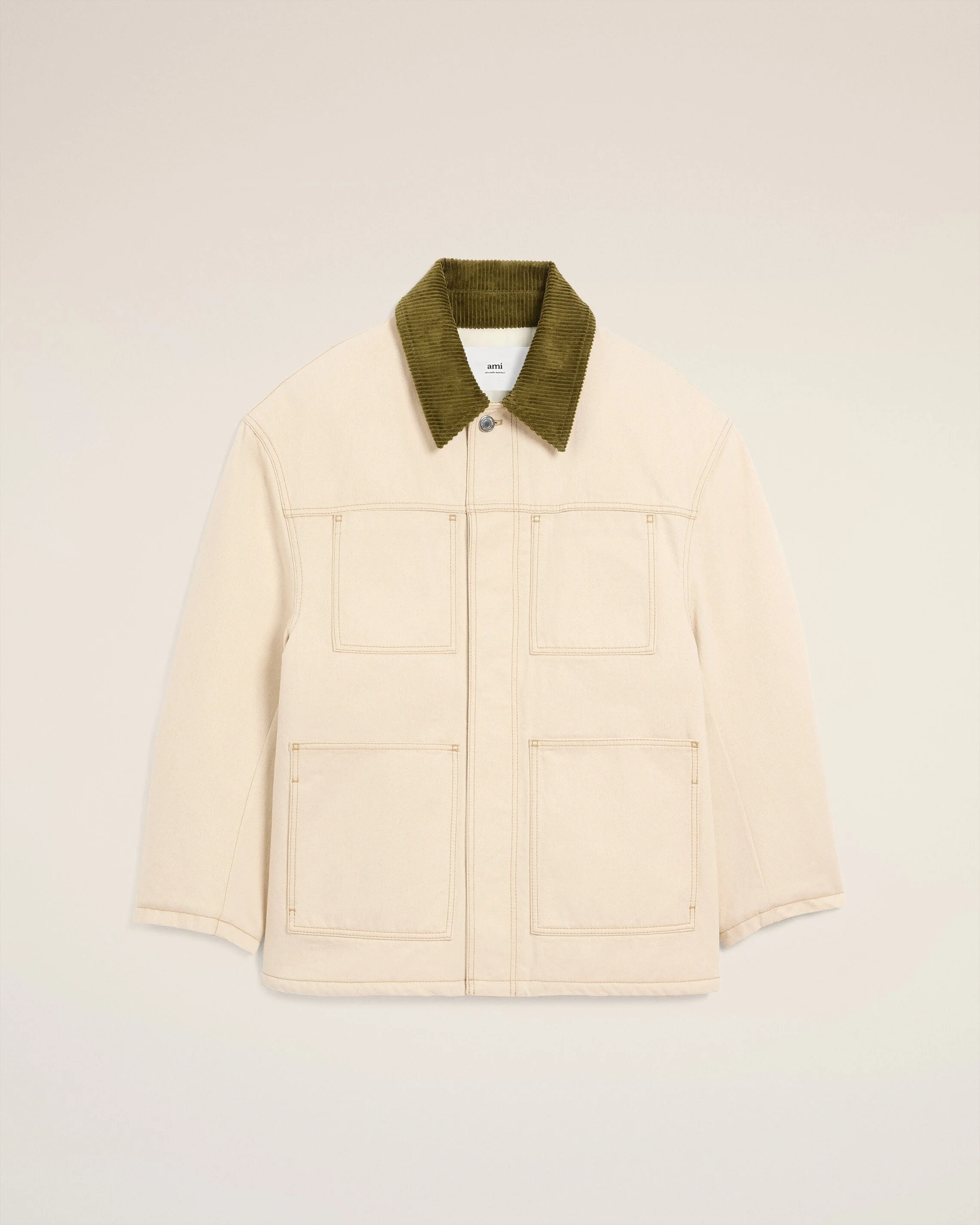 WHITE COTTON PADDED WORKER JACKET - 1