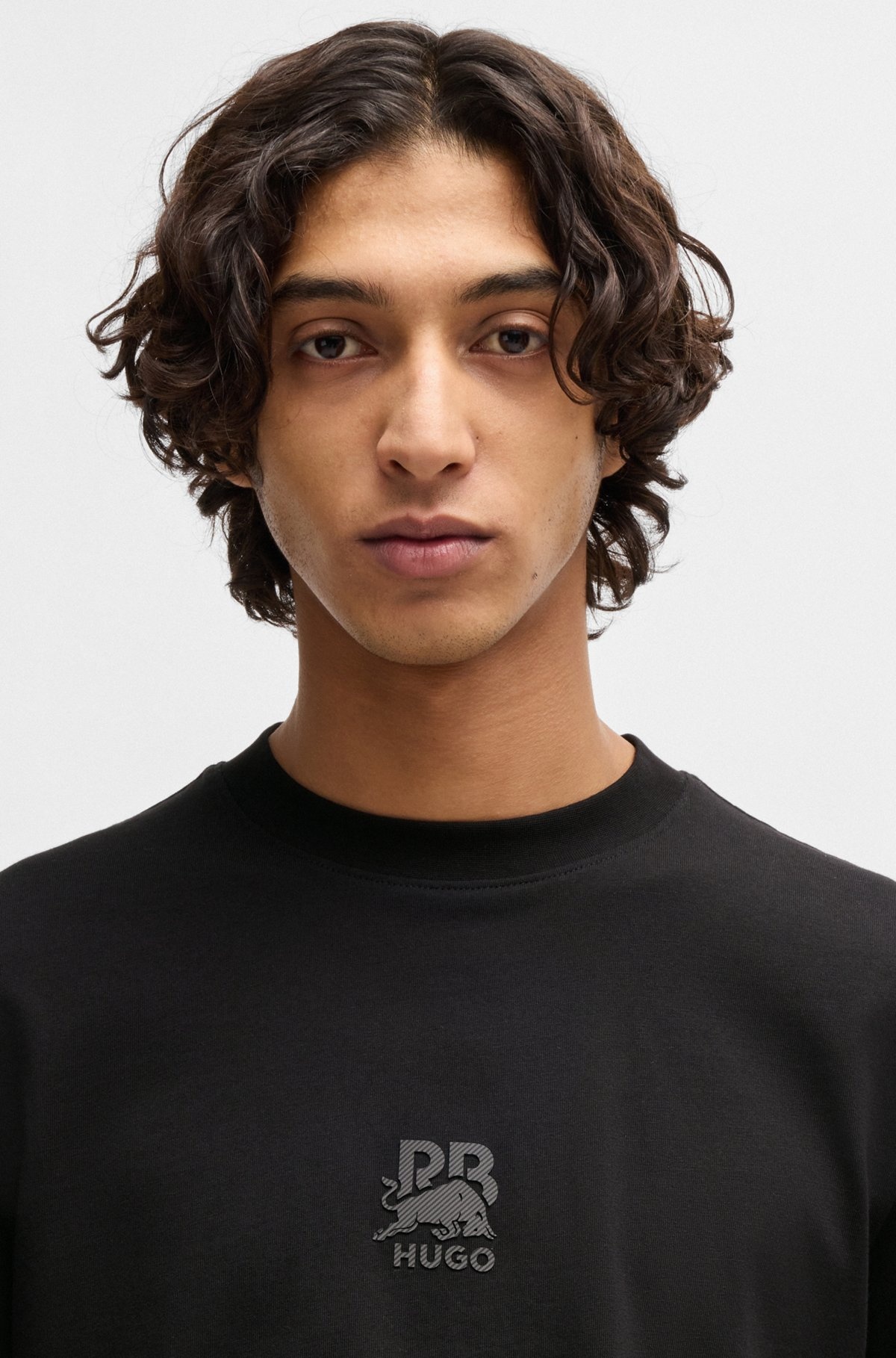 HUGO X RB COTTON-JERSEY T-SHIRT WITH CARBON STEALTH LOGO - 3