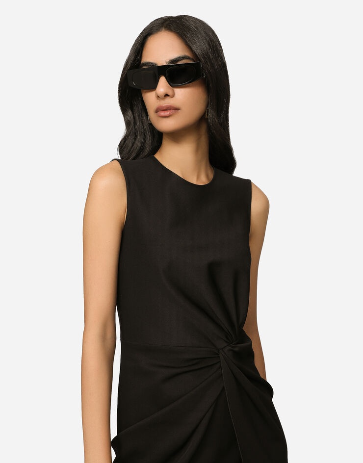 Calf-length dress in jersey Milano rib with draping - 4