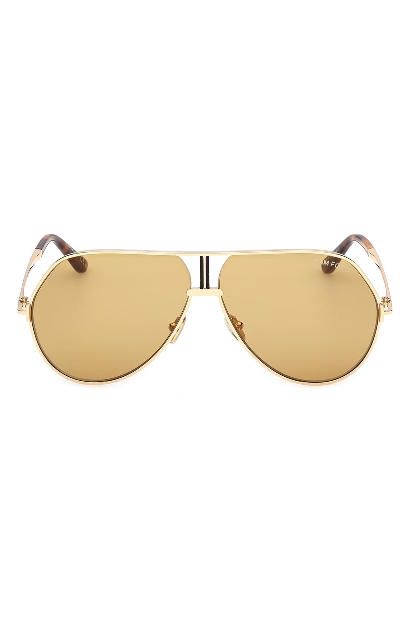 TOM FORD Rickie 63mm Oversize Navigator Sunglasses in Shiny Gold Havana /Vicuna at Nordstrom - 1