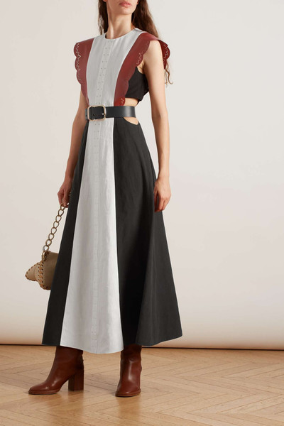 Chloé Leather-trimmed color-block linen maxi dress outlook