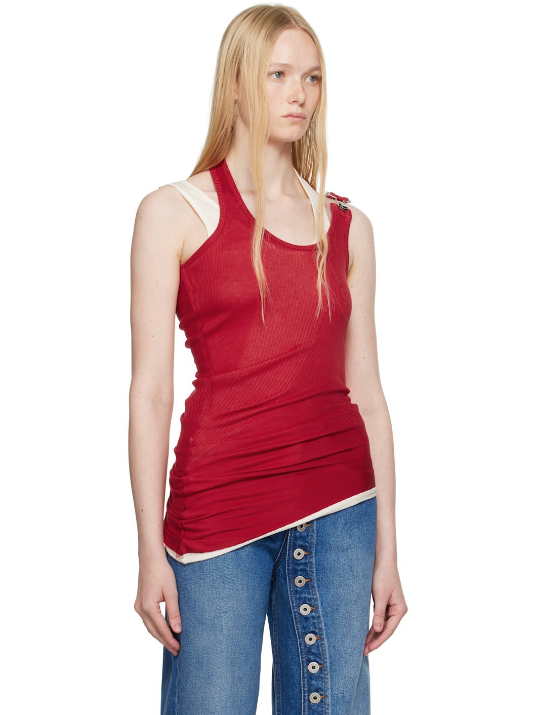 Red 'The Draped Double' Tank Top - 2