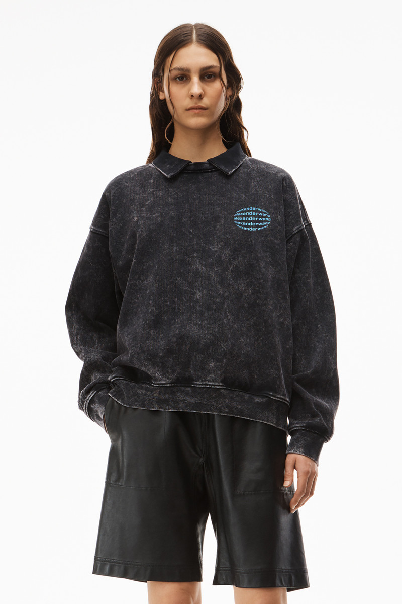 COLLARED SWEATSHIRT IN ACID WASH JERSEY 2