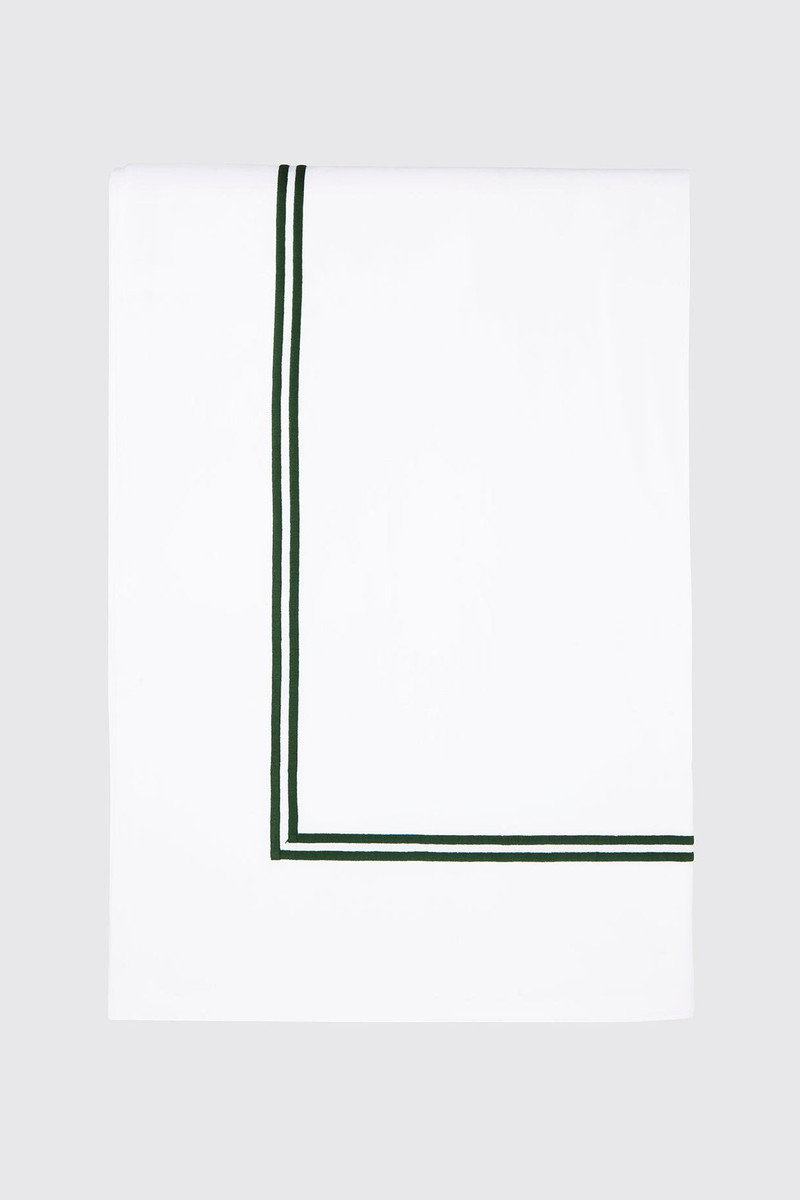 Luisa Top Sheet in White & Green Cotton 1