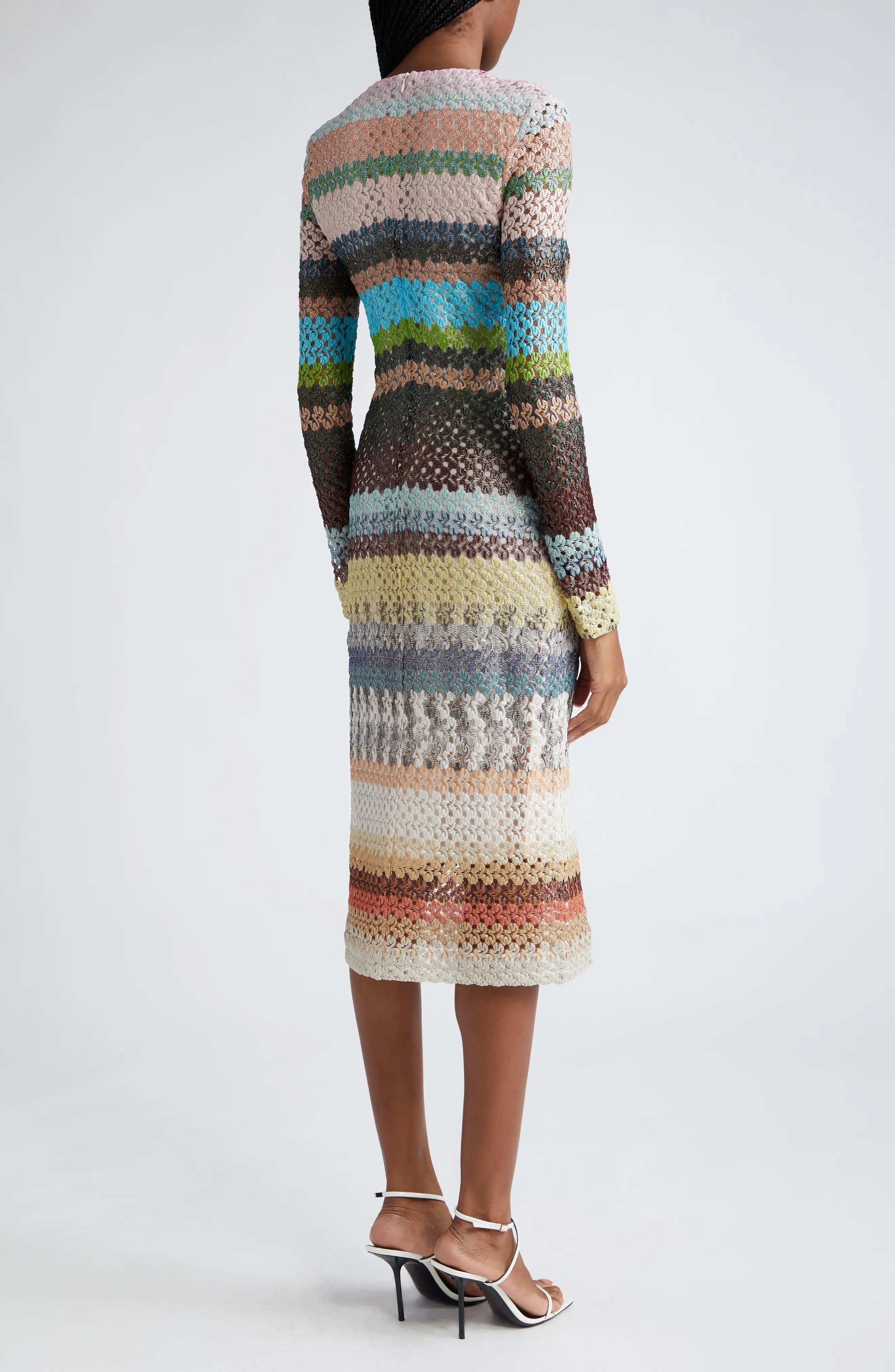 Textured Knit Long Sleeve V-Neck Dress - 2