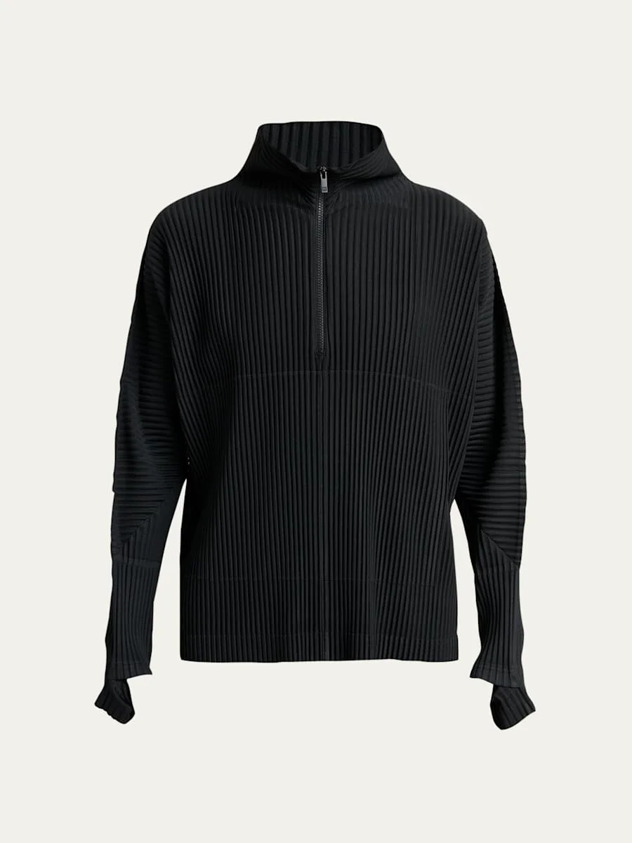 Men's Pleated Quarter-Zip Sweater - 1